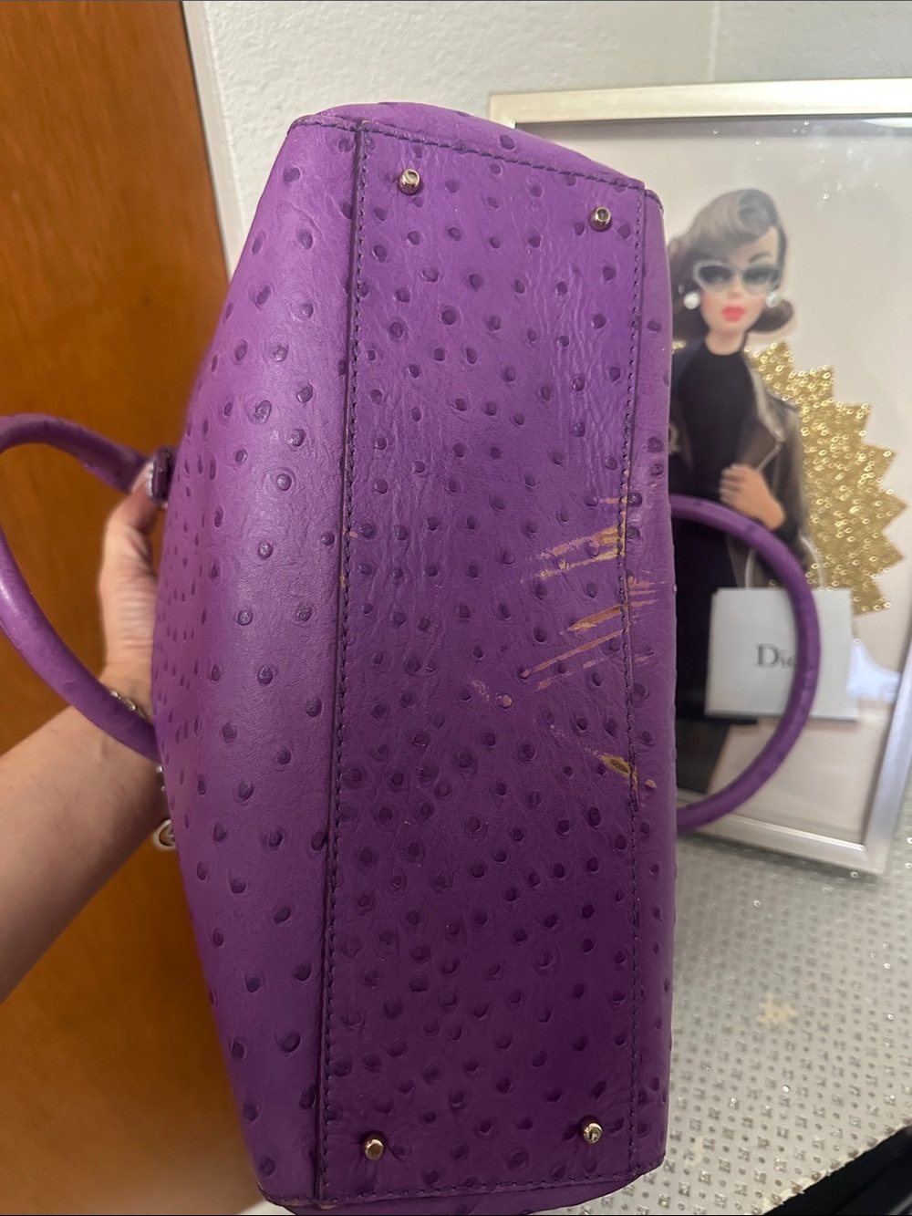 As-is Kate Spade Bristol Drive Purple Ostrich London Tote - Picture 11 of 15